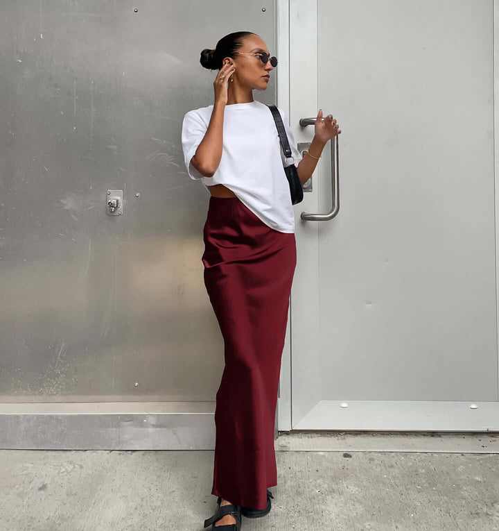 Nyomi - High-Waist Satin Maxi Skirt