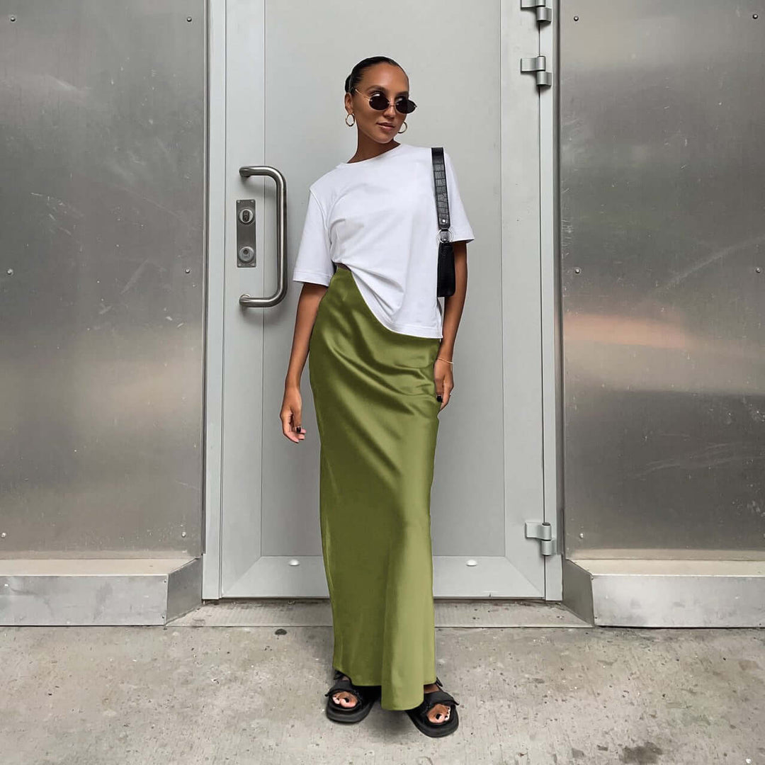 Nyomi - High-Waist Satin Maxi Skirt
