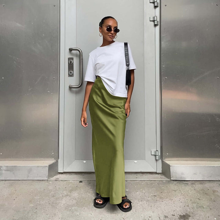 Nyomi - High-Waist Satin Maxi Skirt