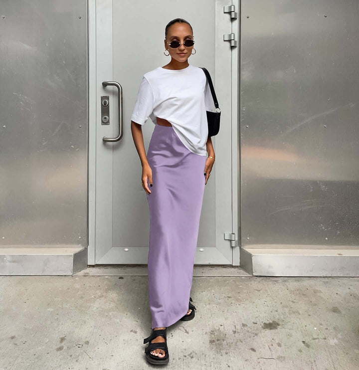 Nyomi - High-Waist Satin Maxi Skirt
