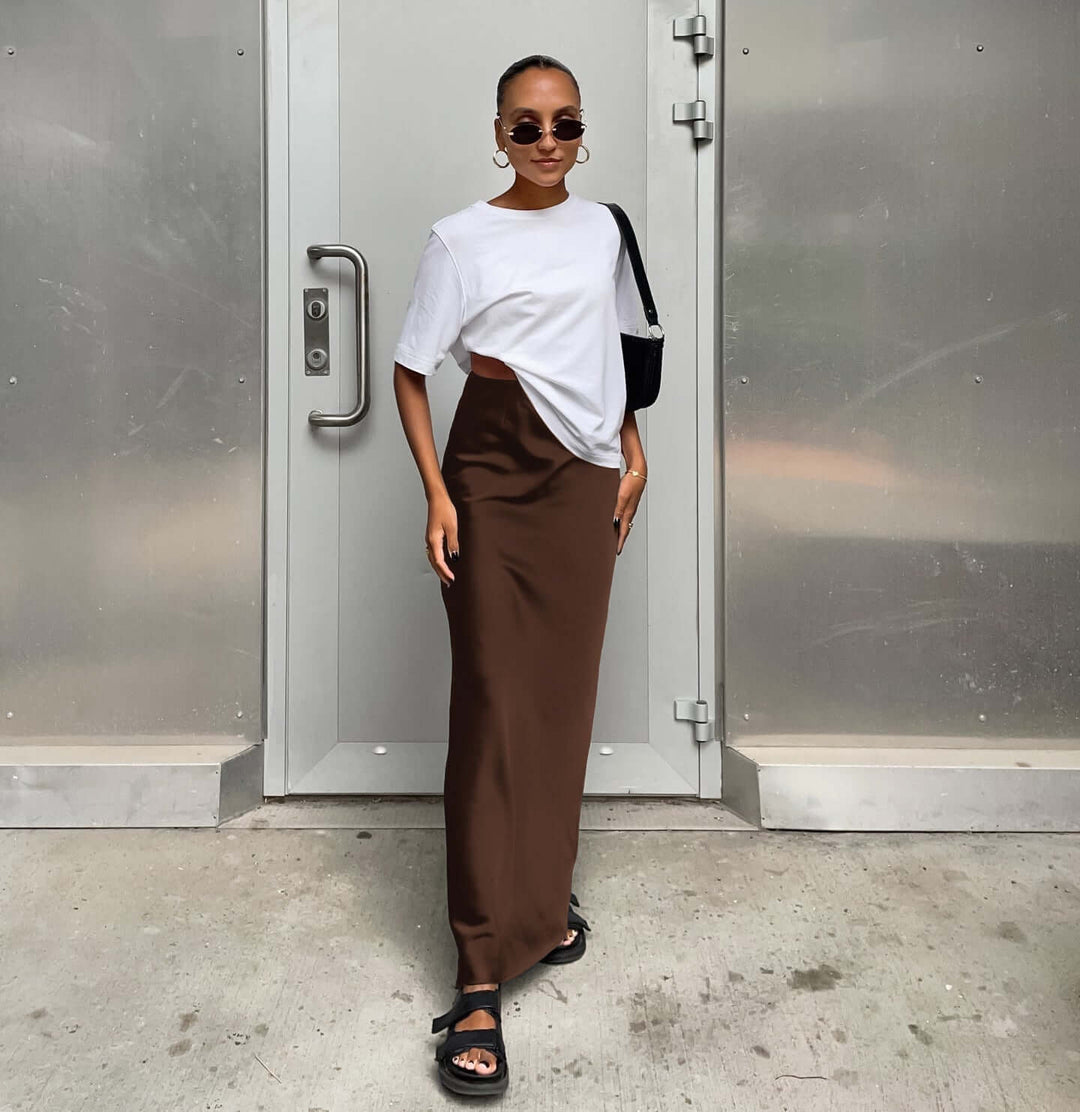 Nyomi - High-Waist Satin Maxi Skirt