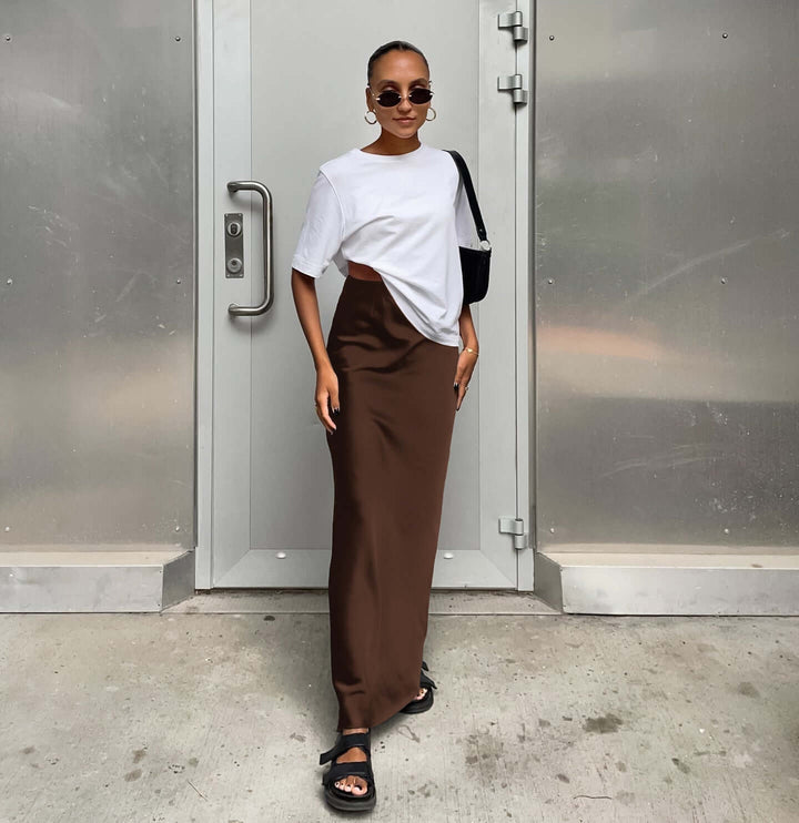 Nyomi - High-Waist Satin Maxi Skirt