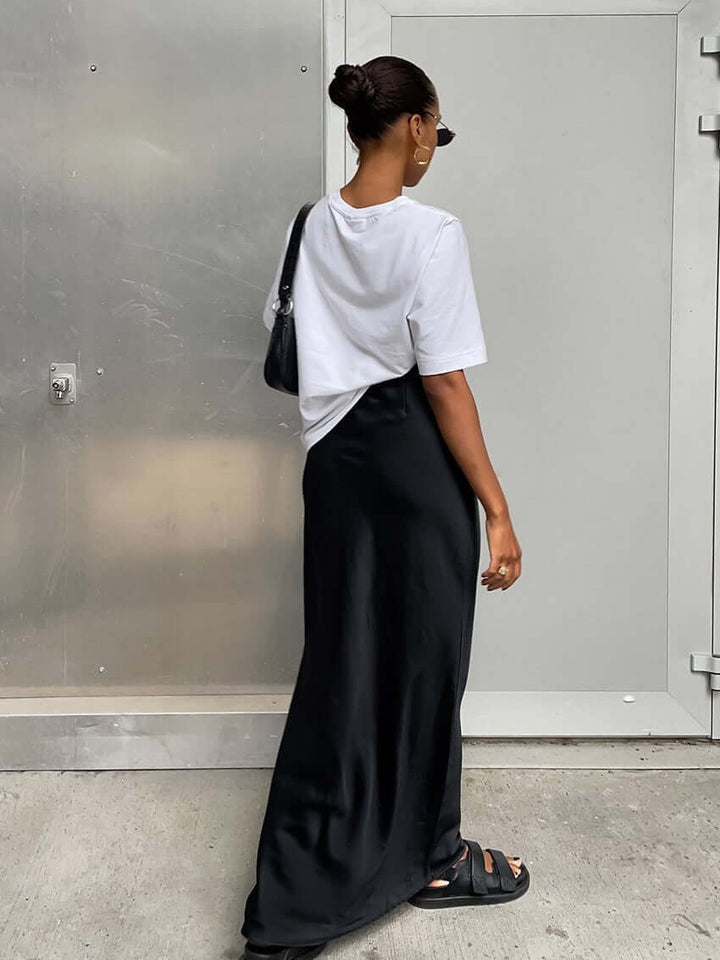 Nyomi - High-Waist Satin Maxi Skirt