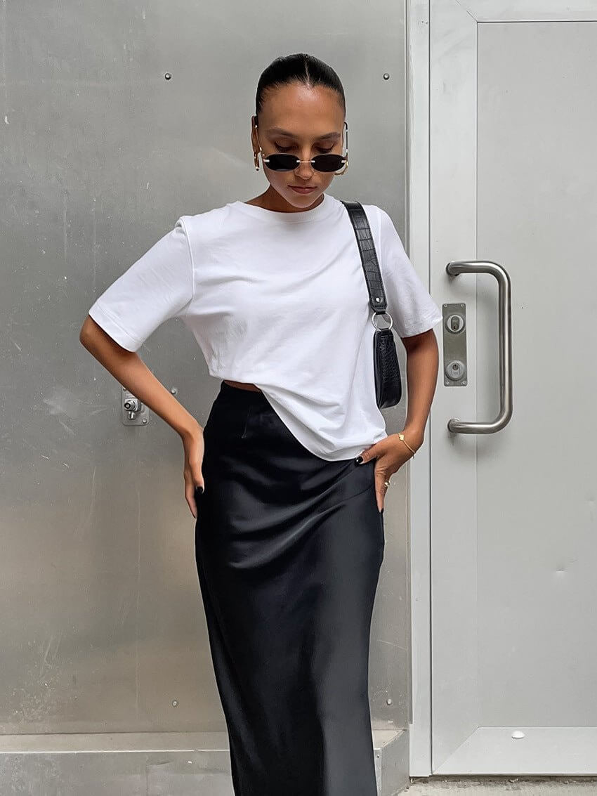 Nyomi - High-Waist Satin Maxi Skirt