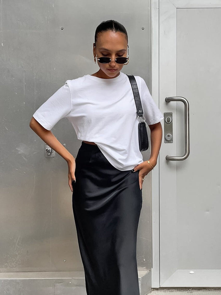Nyomi - High-Waist Satin Maxi Skirt