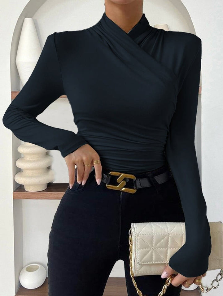 Luneth - Long-Sleeve Draped Wrap Top