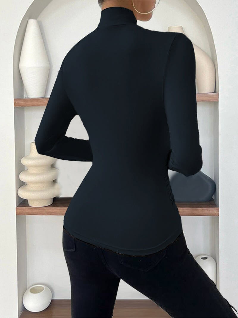 Luneth - Long-Sleeve Draped Wrap Top