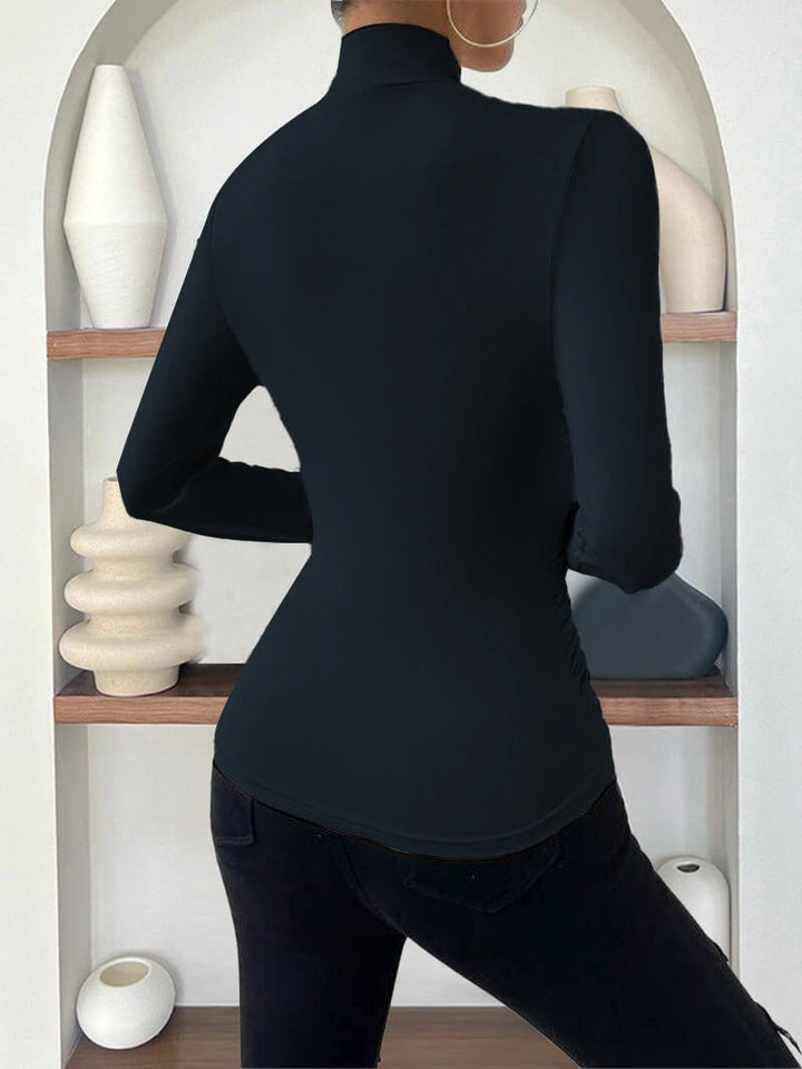Luneth - Long-Sleeve Draped Wrap Top