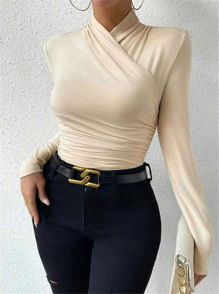Luneth - Long-Sleeve Draped Wrap Top