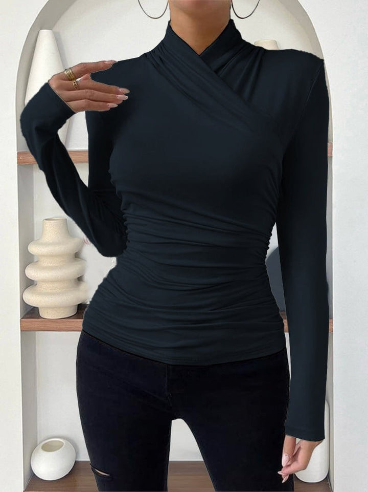 Luneth - Long-Sleeve Draped Wrap Top