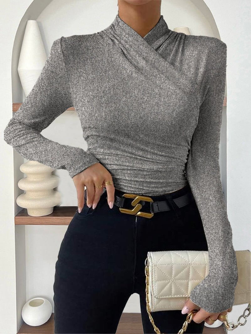 Luneth - Long-Sleeve Draped Wrap Top