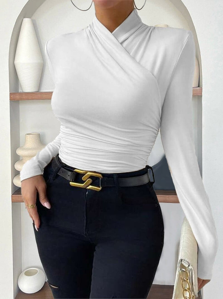 Luneth - Long-Sleeve Draped Wrap Top