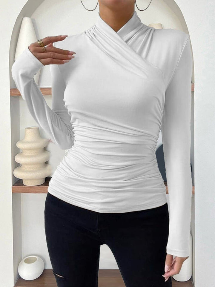 Luneth - Long-Sleeve Draped Wrap Top