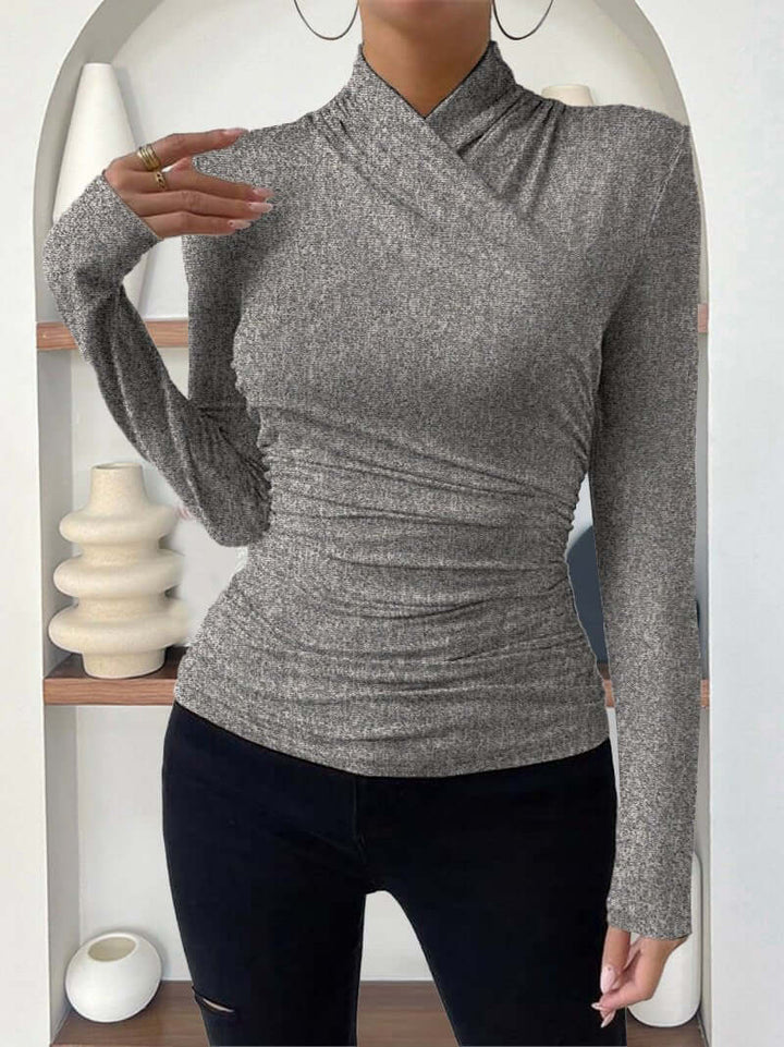 Luneth - Long-Sleeve Draped Wrap Top