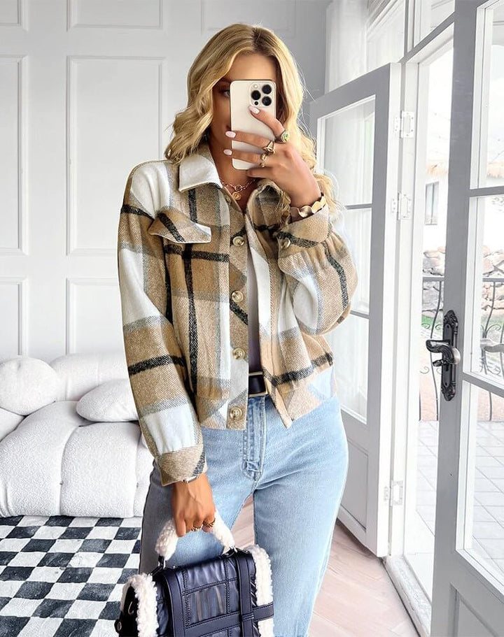 Indira - Cropped Plaid Button-Up Jacket